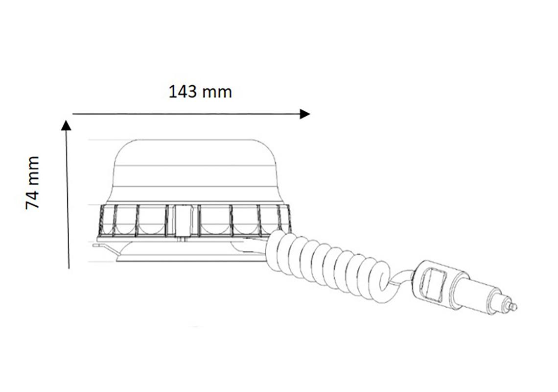 Gyrophare led PEGASUS magnetique 1 ventouse 3 fonctions (rotatif, flash, double flash), ambre